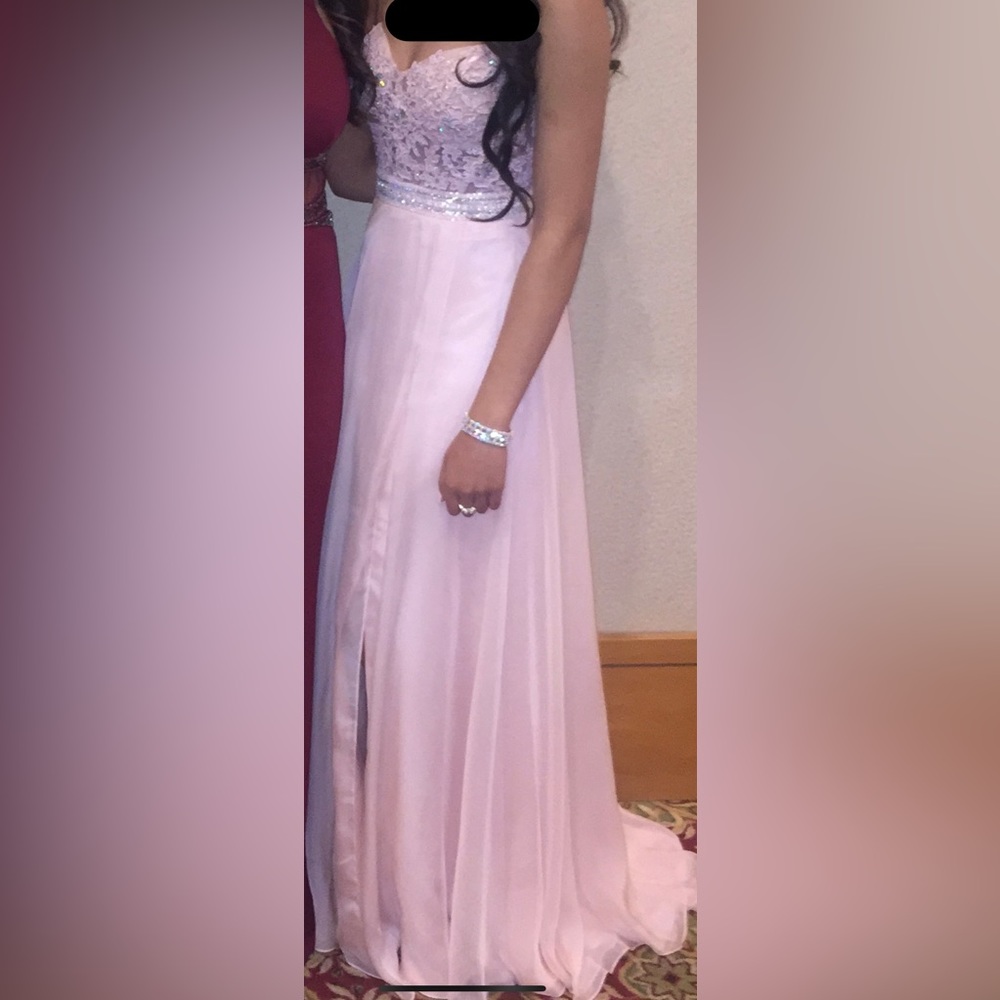 Strapless prom dress with a slit